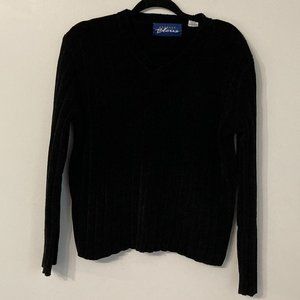 90s Y2K Black Sweater V-Neck Size Small EXPRESS BLEUS Fall Warm Cozy Winter